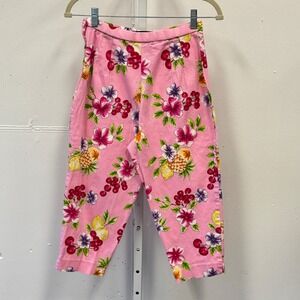 Vintage Briggs Petite Pink Tropical Fruit Floral Print Cropped Tapered Pants 8P